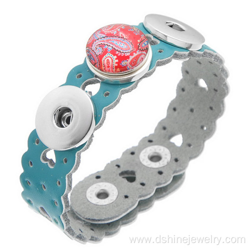 Heart Shape Leather Bracelet With Noosa Snap Button Band